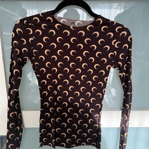 Marine Serre Black and Cream Crescent Moon Long Sleeve Top